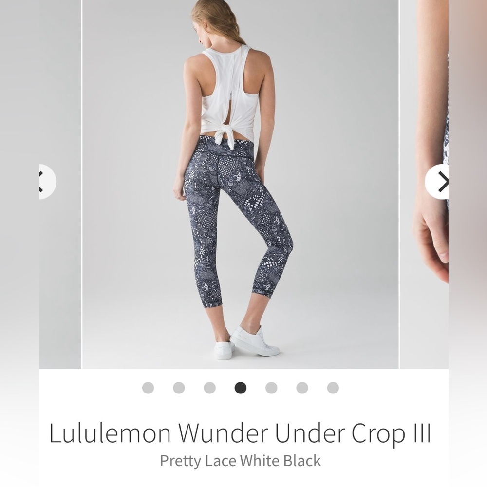 Lululemon Wunder Under Crop III Pretty Lace White Black size 4